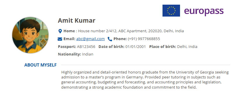Example CV Europass Format